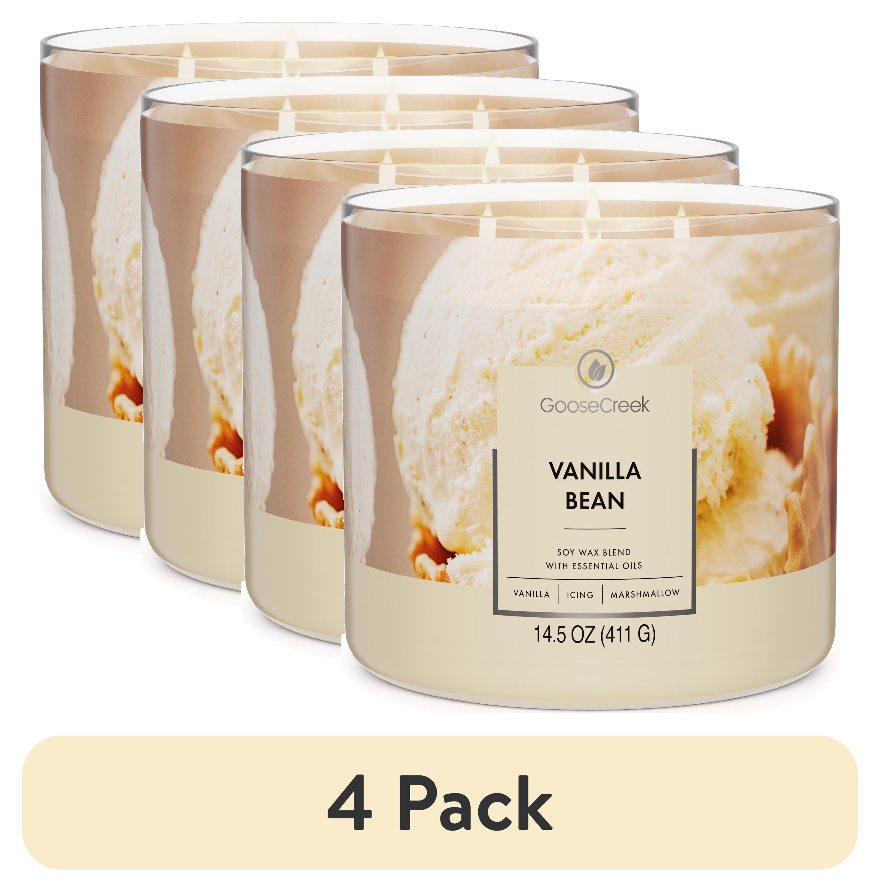 (4 pack) Goose Creek 3-Wick Vanilla Bean Scented Jar Candle, 14.5oz.