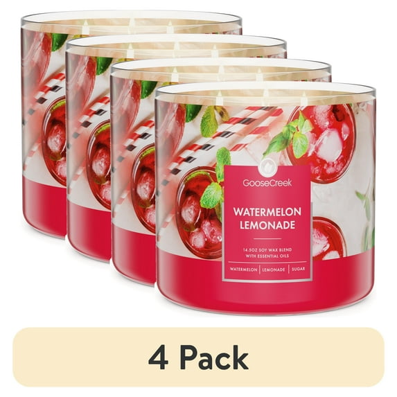 (4 pack) Goose Creek 3-Wick Watermelon Lemonade Scented Jar Candle, 14.5oz.