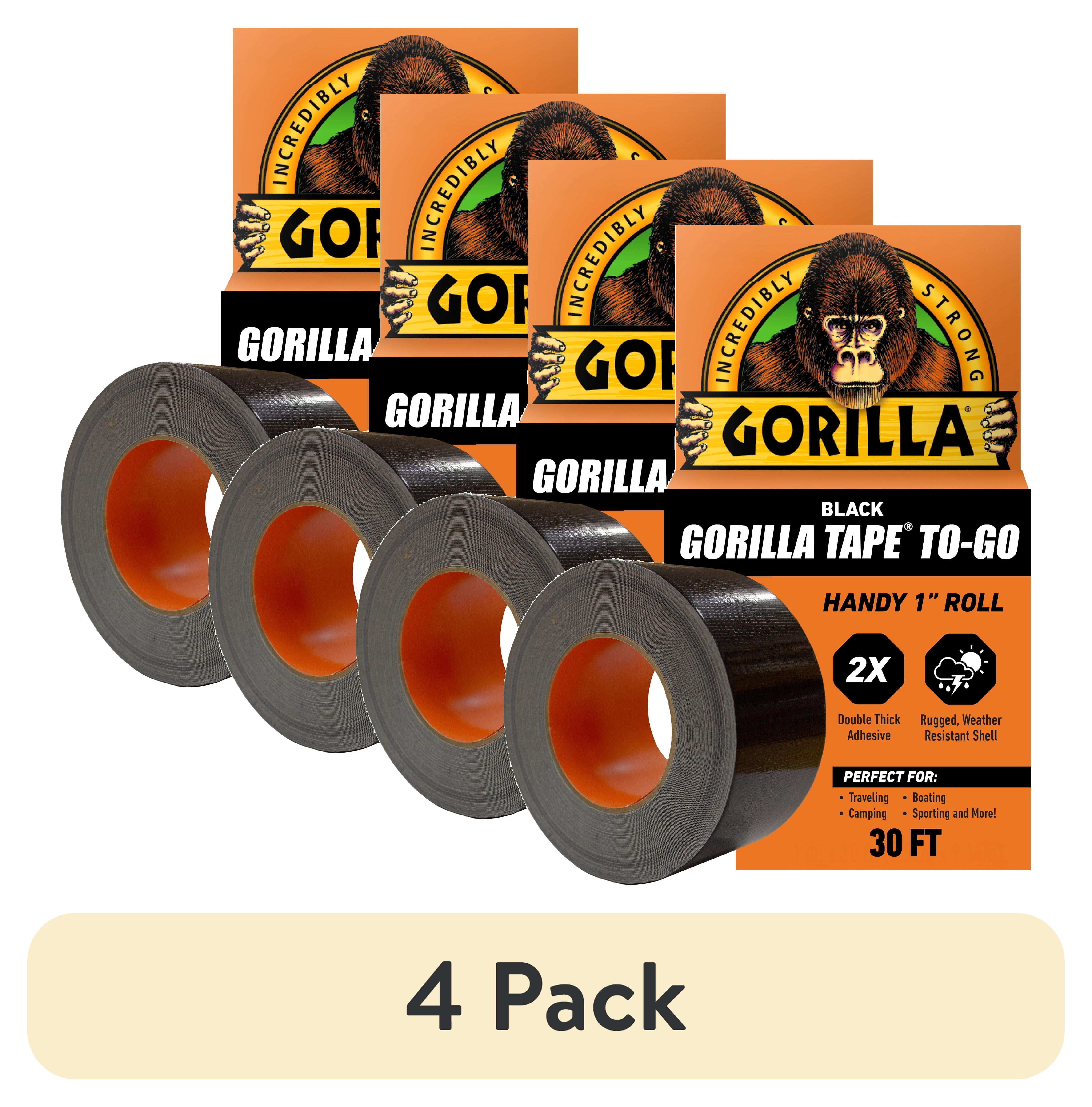 (4 pack) Gorilla Black Tape to-Go Handy Roll, 1 in x 10 Yard Roll