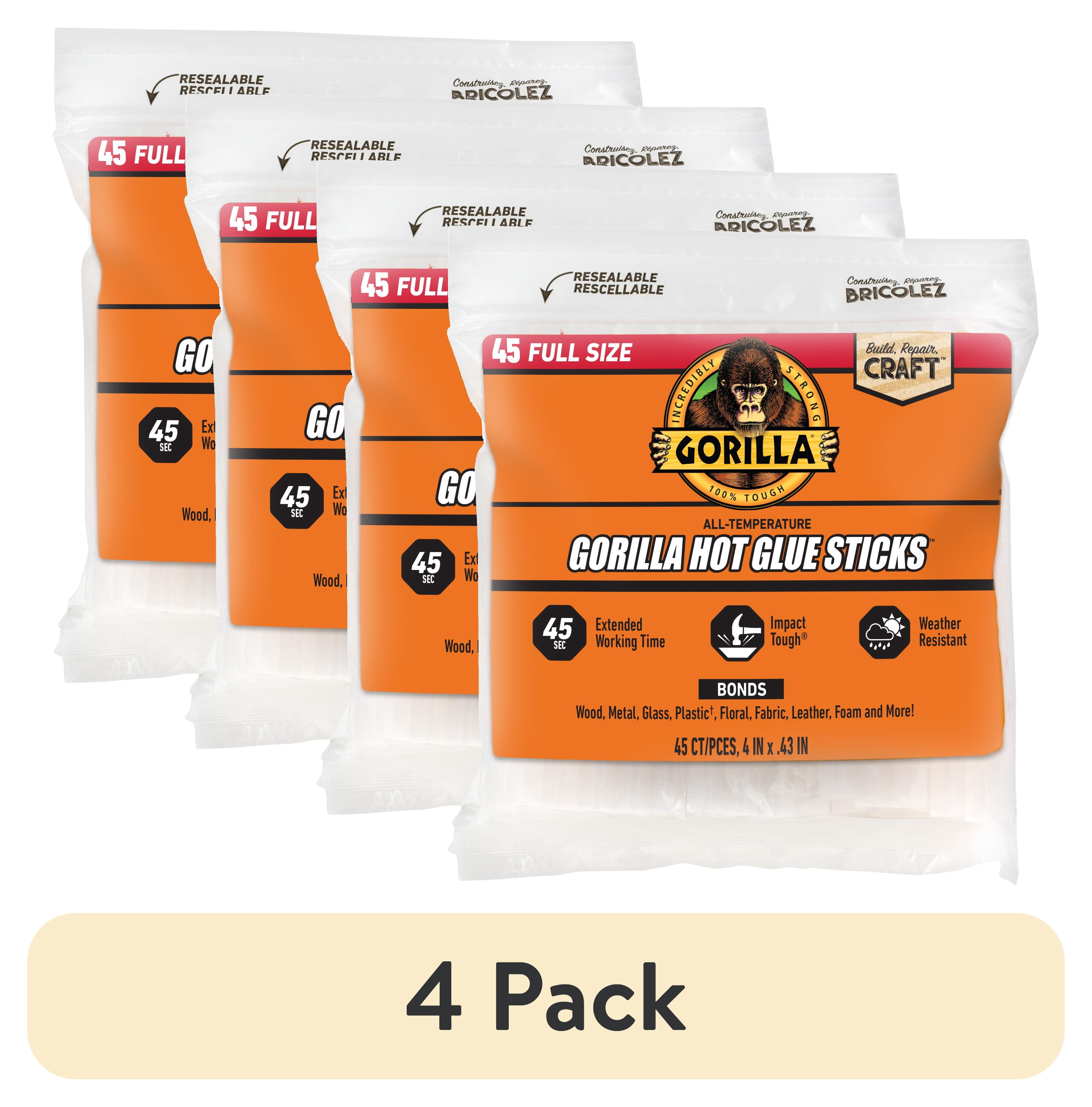 (4 pack) Gorilla Clear 4" Dual Temp Full-Size Hot Glue Sticks, 45 Count
