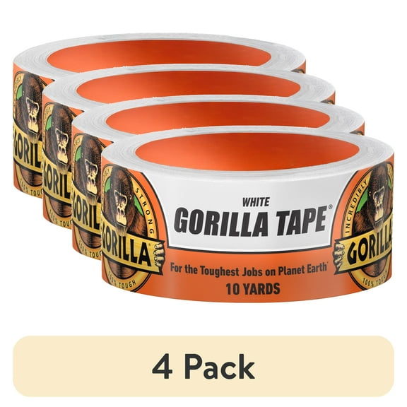 (4 pack) Gorilla Glue White Tape, 10 yd Roll, Incredibly Thick and Strong
