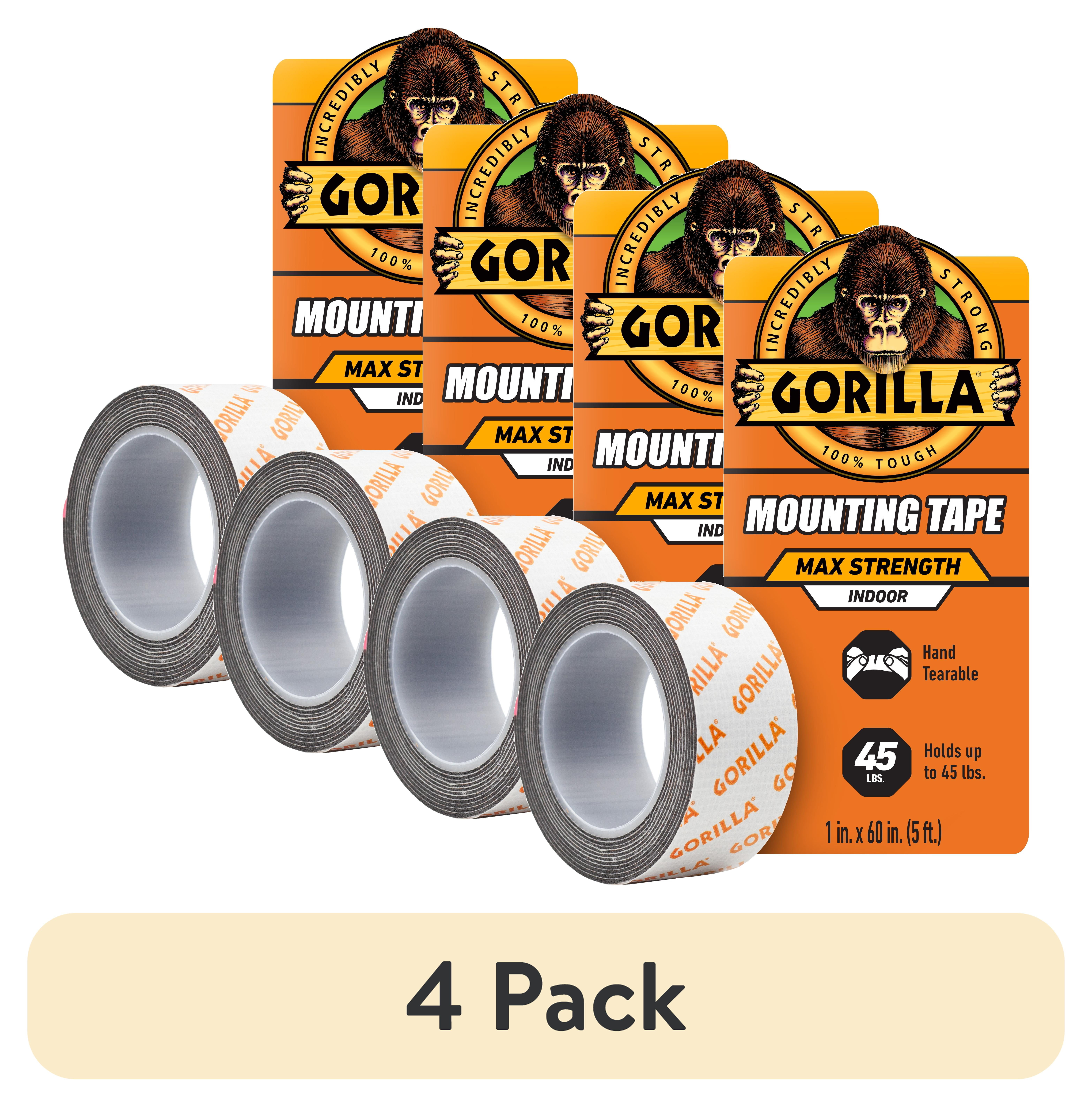 (4 pack) Gorilla Mounting Tape Max Strength 60inches 6pc Bulk Black Color