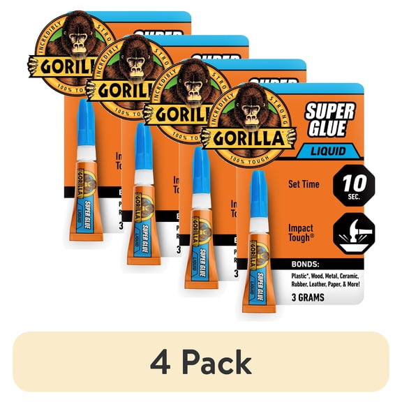 (4 pack) Gorilla Super Glue 3g Tube, Product Net Content Quantity 1