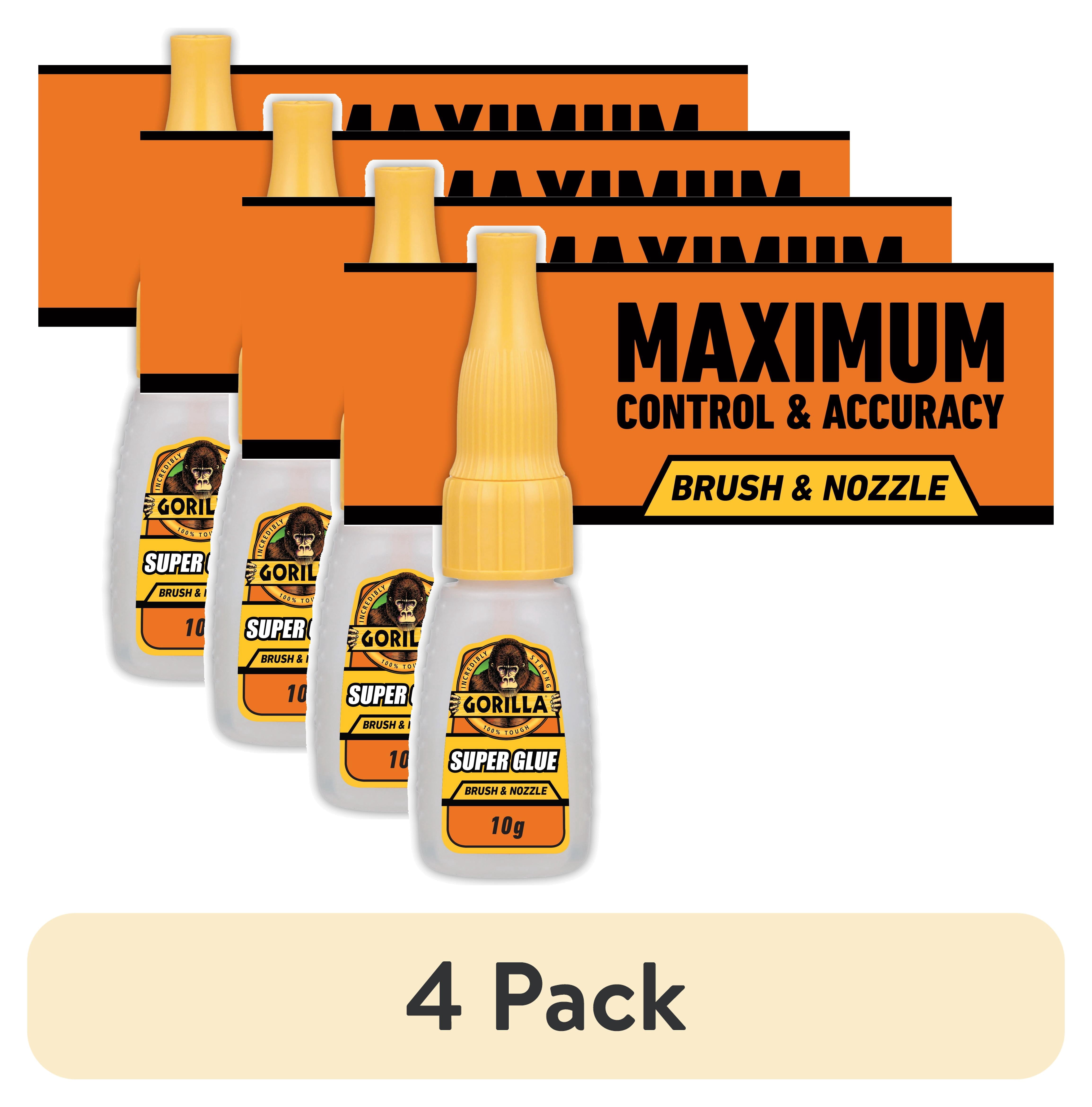(4 pack) Gorilla Super Glue Brush & Nozzle 10g - Fast Drying Impact Tough Adhesive