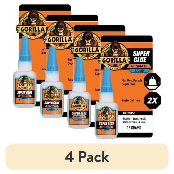 (4 pack) Gorilla Super Glue Ultimate Liquid Clear 15g Bottle, Product Net Content Quantity Is 1