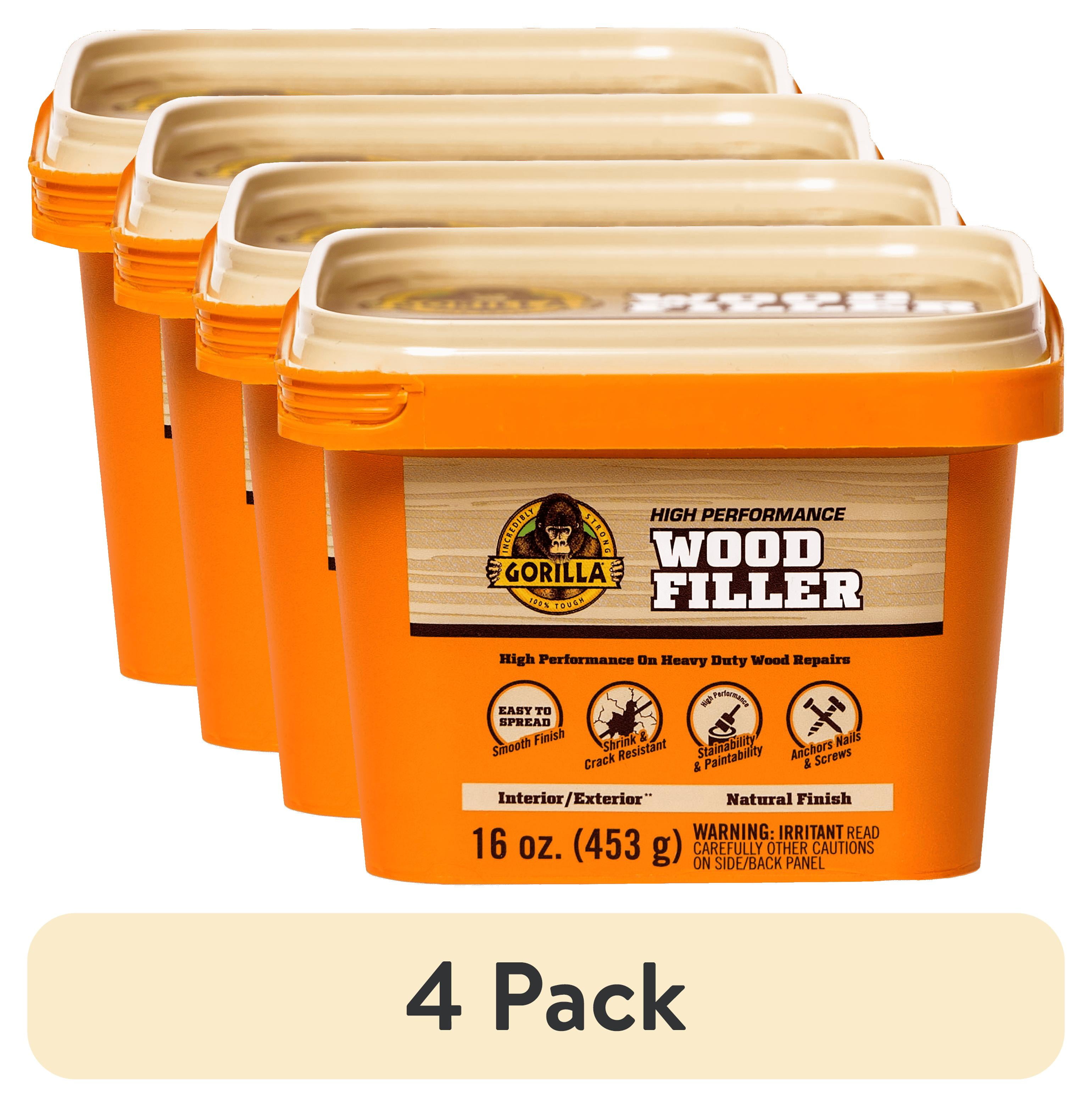 (4 pack) Gorilla All Purpose Wood Filler, Natural Finish, 16 Ounce Tub ...