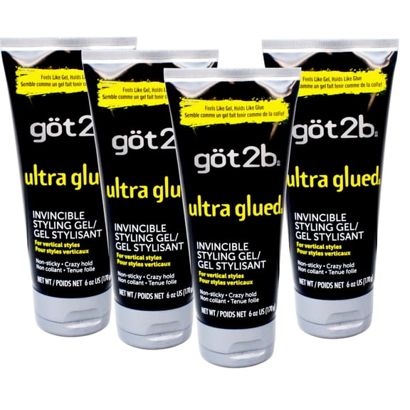 (4 pack) got2b Ultra Glued Invincible Styling Hair Gel, Extra Strong Hold for Men & Women, 6 oz