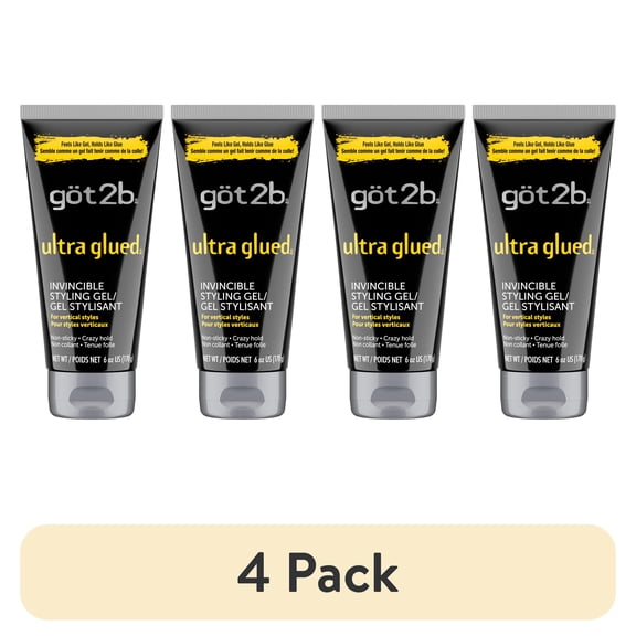 (4 pack) got2b Ultra Glued Invincible Styling Hair Gel, Extra Strong Hold for Men & Women, 6 oz