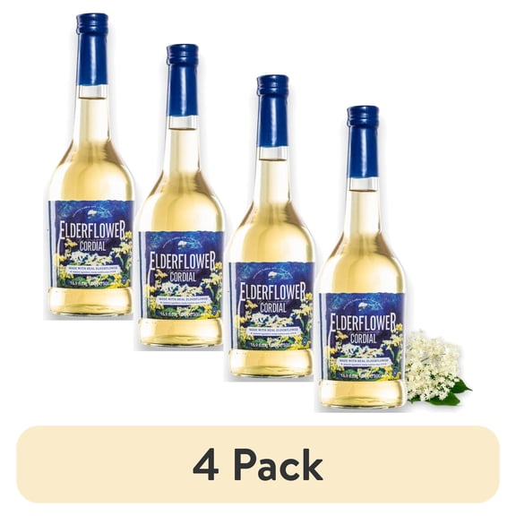 (4 pack) Gourmanity Elderflower Syrup, All Natural 3 Ingredient Elderflower Cordial, Floral & Fresh Elderberry Flower Syrup (500ml/16.9 fl oz Glass Bottle)