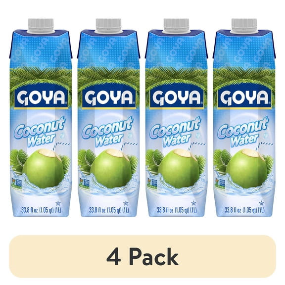 (4 pack) GOYA Coconut Water, 33.8 fl oz Carton, Tropical Beverage
