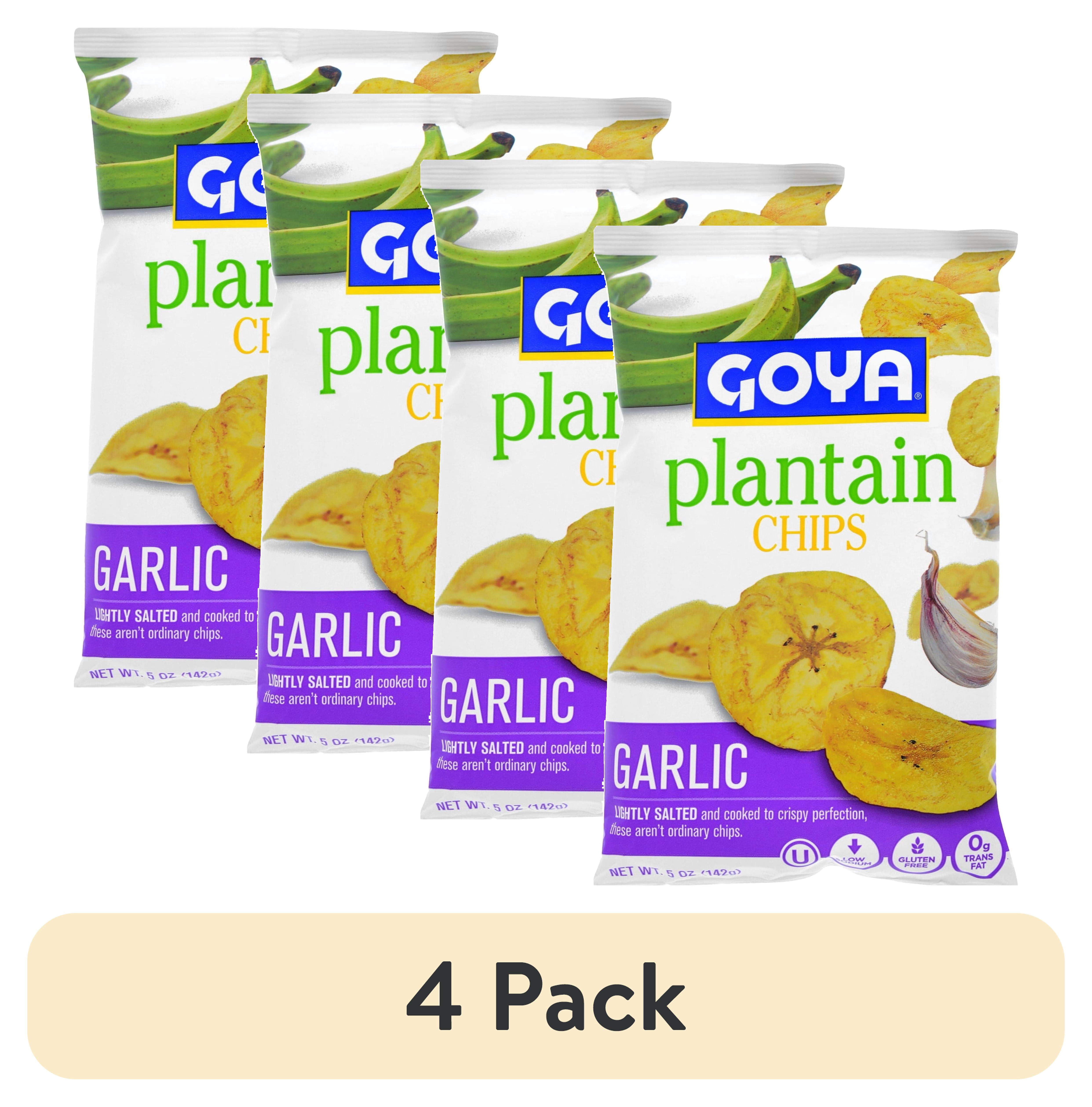 (4 pack) Goya Plantain Chips, Garlic, 5 Oz