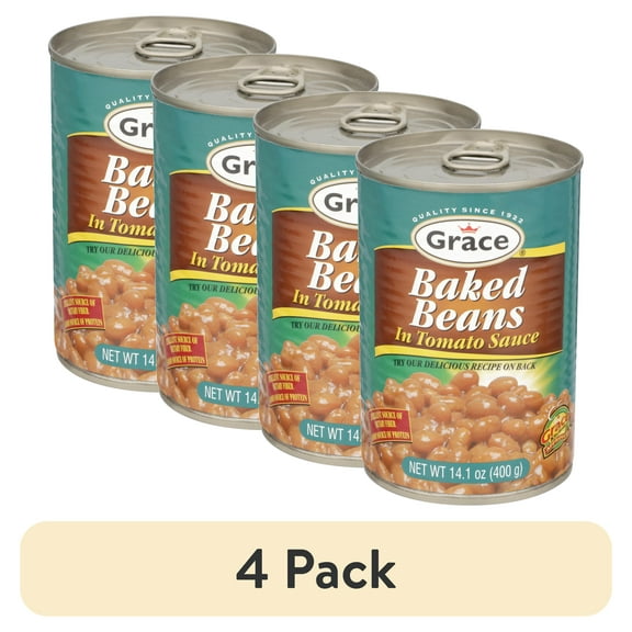 (4 pack) Grace Baked Beans 14 oz Can - Delicious and Protein-Rich