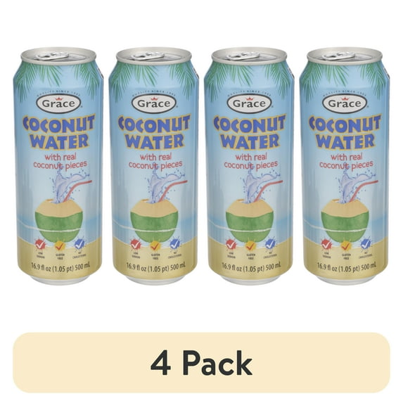 (4 pack) Grace Coconut Water with Pulp 16.9 fl oz
