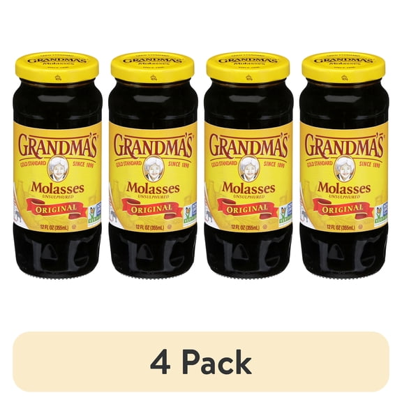 (4 pack) Grandma's Unsulphured Original Molasses, Whole, 12 fl oz Jar