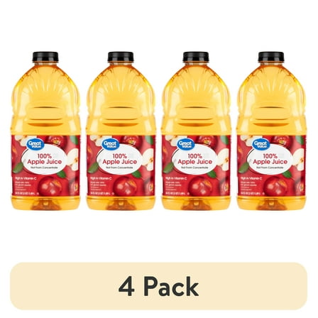 (4 pack) Great Value 100% Apple Juice, Not from Concentrate, 64 fl oz (Shelf Stable)