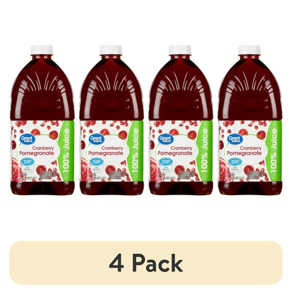 (4 pack) Great Value 100% Cranberry Pomegranate Juice, 64 fl oz