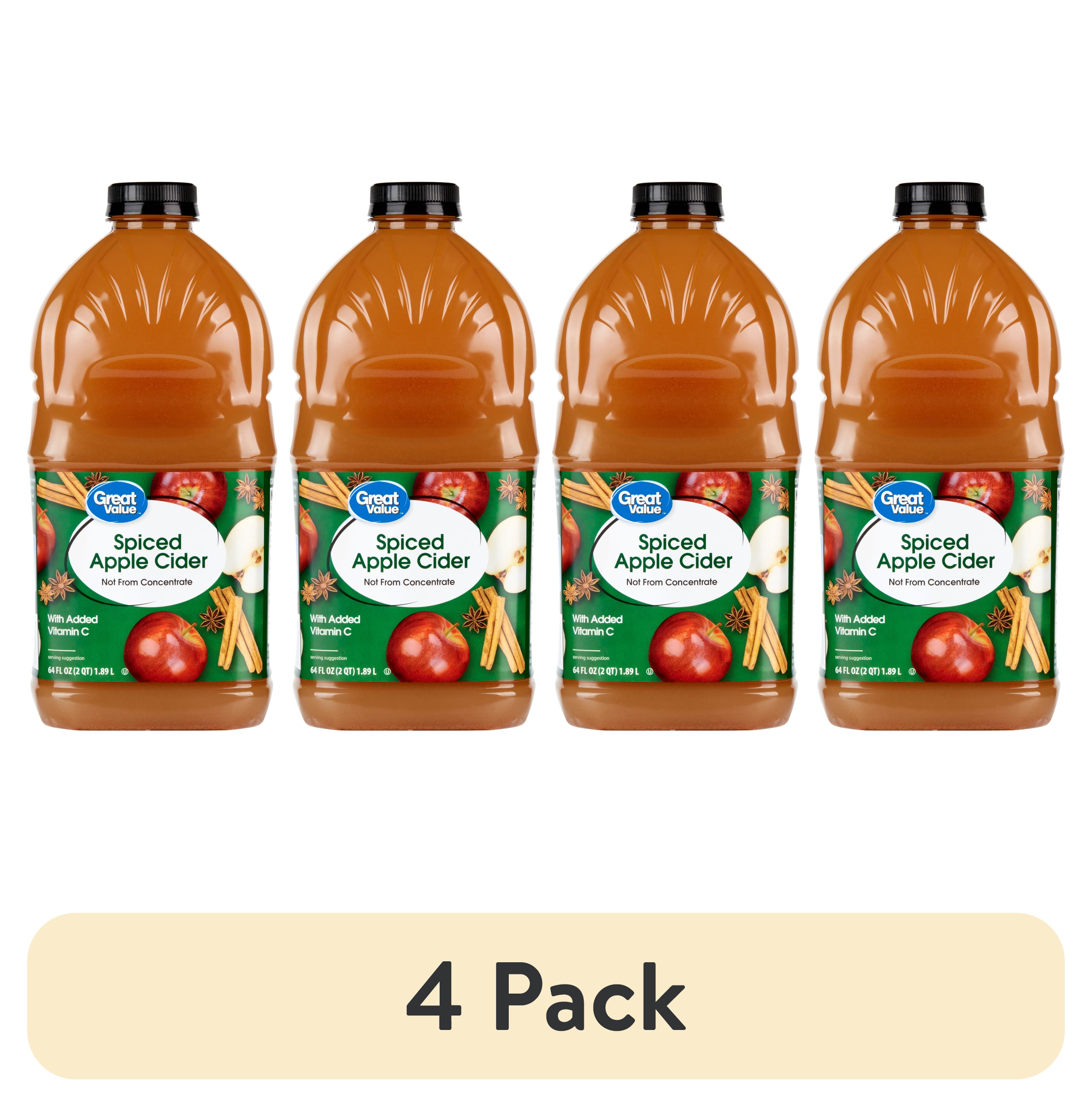 (4 pack) Great Value 100% Fresh-Pressed Spiced Apple Cider, 64 fl oz