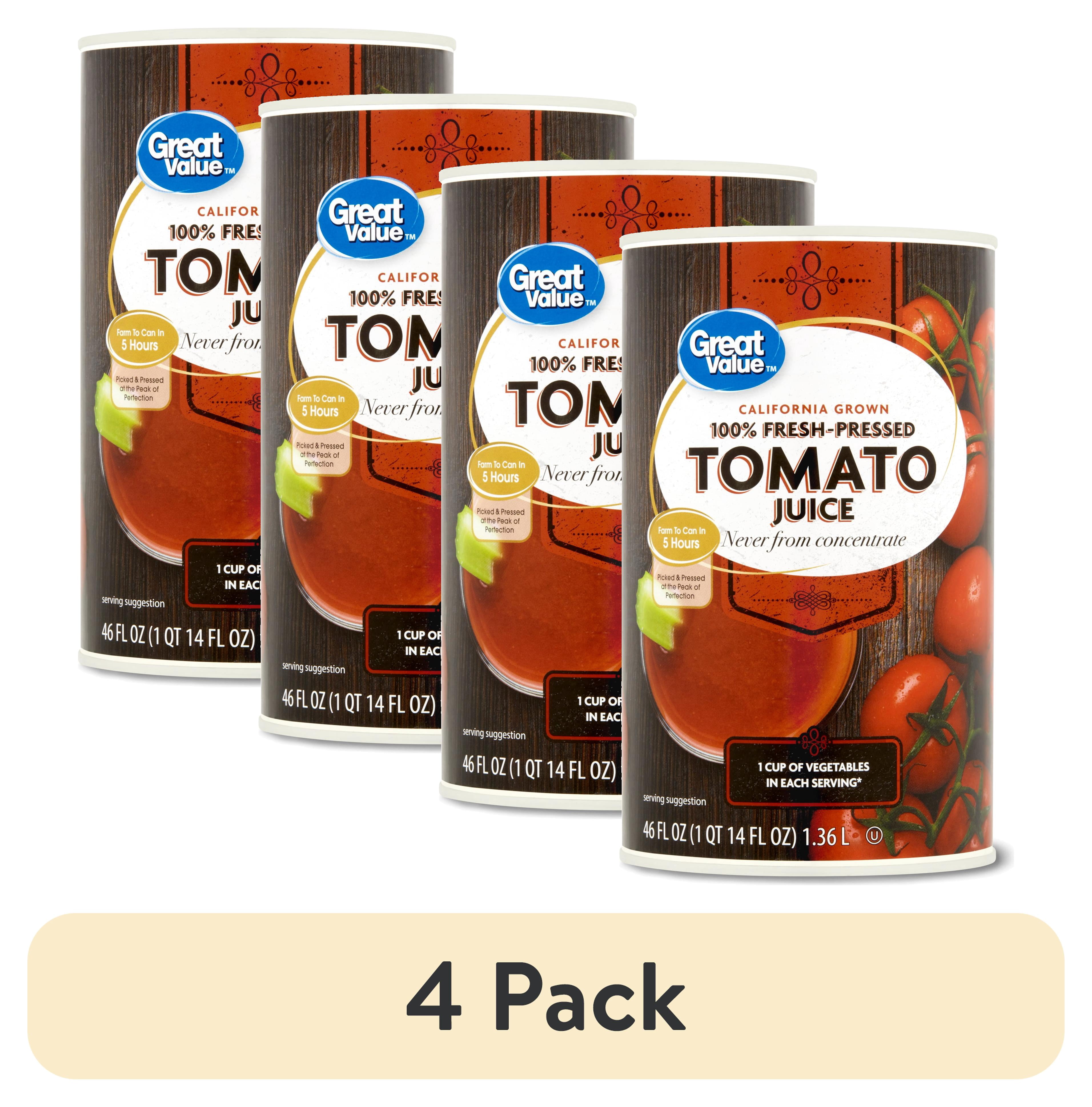 (4 pack) Great Value 100% Fresh-Pressed Tomato Juice, 46 fl oz