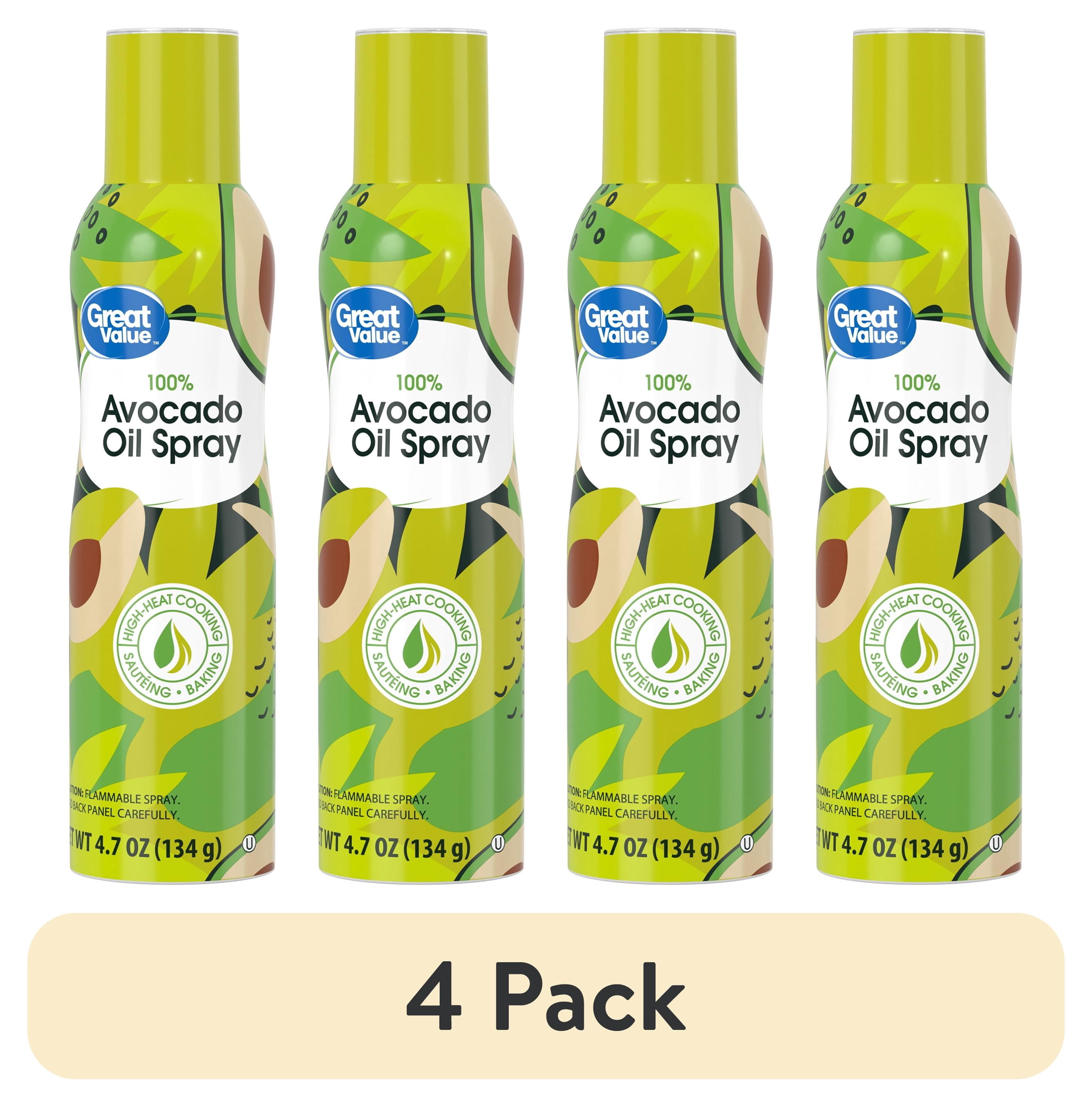 (4 pack) Great Value 100% Pure Avocado Oil Cooking Spray, 4.7 oz, Metal Bottle, Shelf Stable/ Ambient