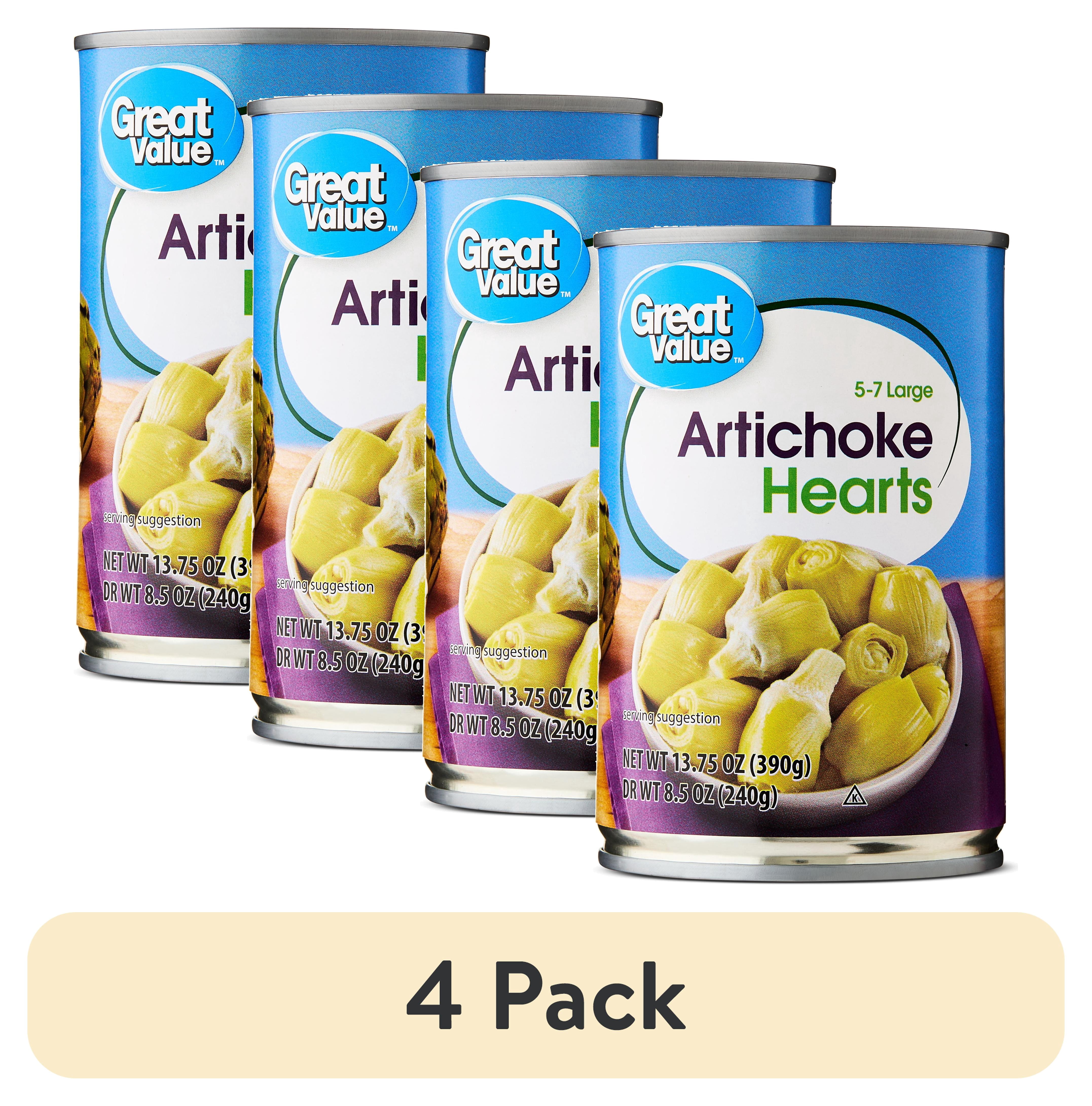 (4 pack) Great Value 5-7 Large Artichoke Hearts, 13.75 oz (Shelf Stable)
