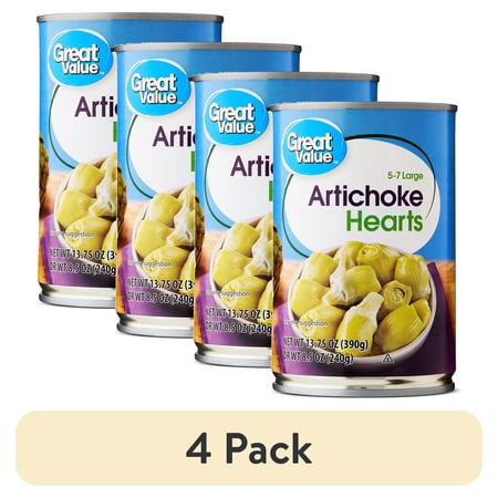 (4 pack) Great Value 5-7 Large Artichoke Hearts, 13.75 oz (Shelf Stable)