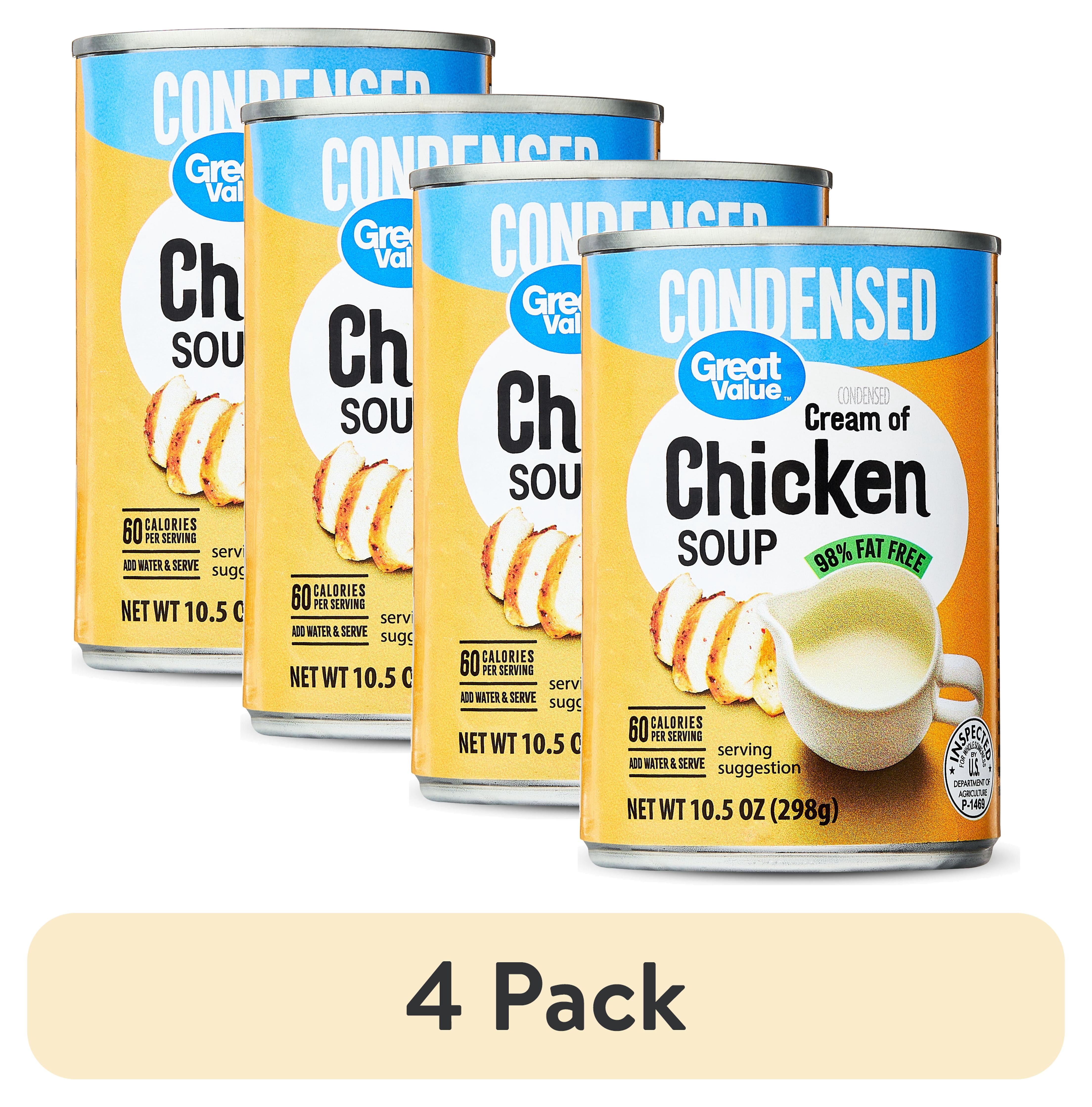 (4 pack) Great Value 98% Fat Free Cream of Chicken Condensed Soup, 10.5 oz
