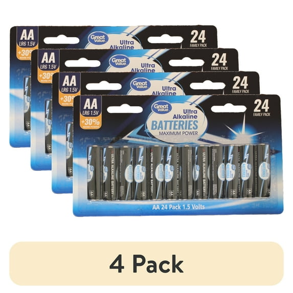(4 pack) Great Value Alkaline AA Batteries, 24 Count