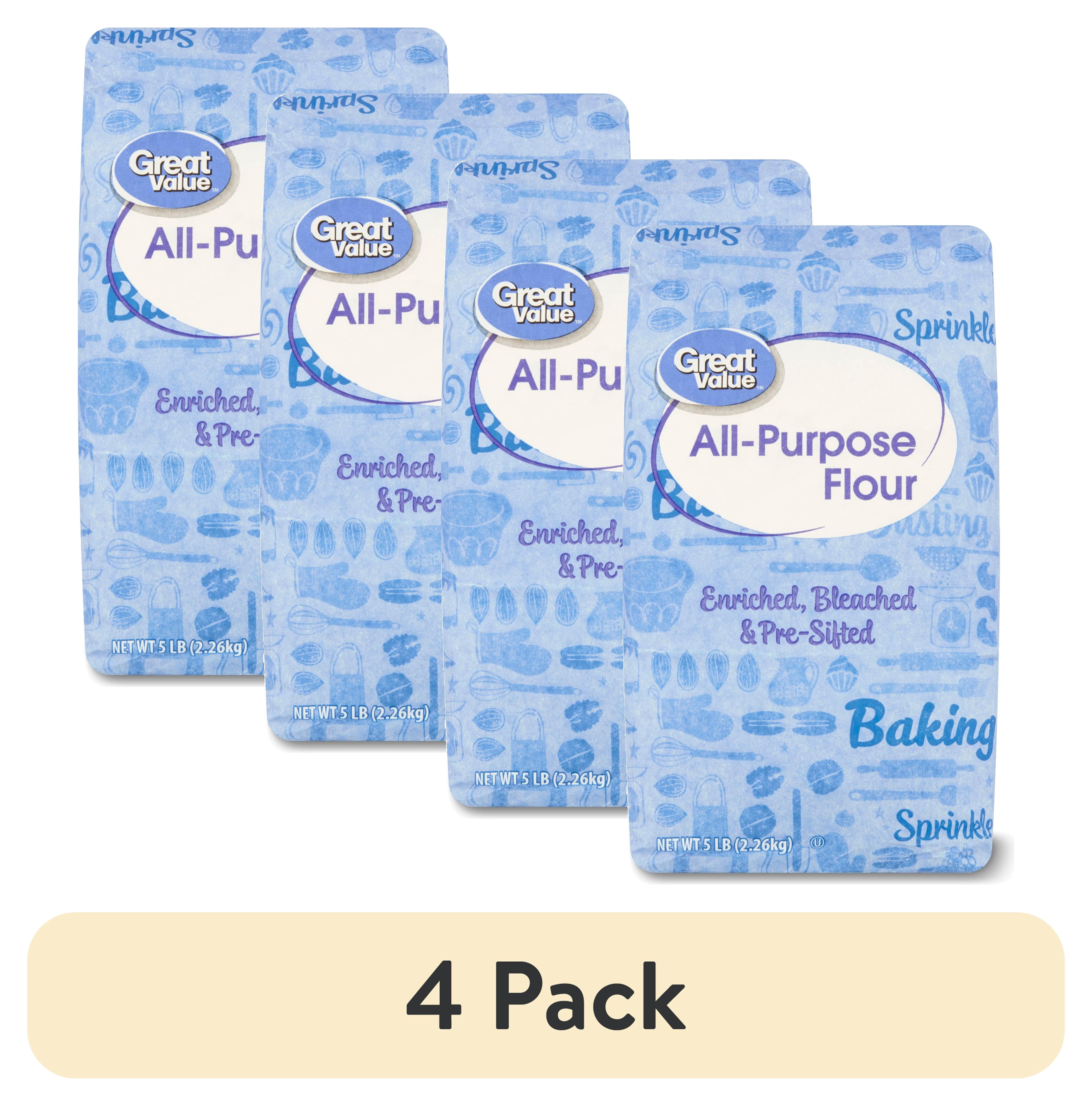 (4 pack) Great Value All-Purpose Enriched Bleached Wheat Flour, 5 lb Bag