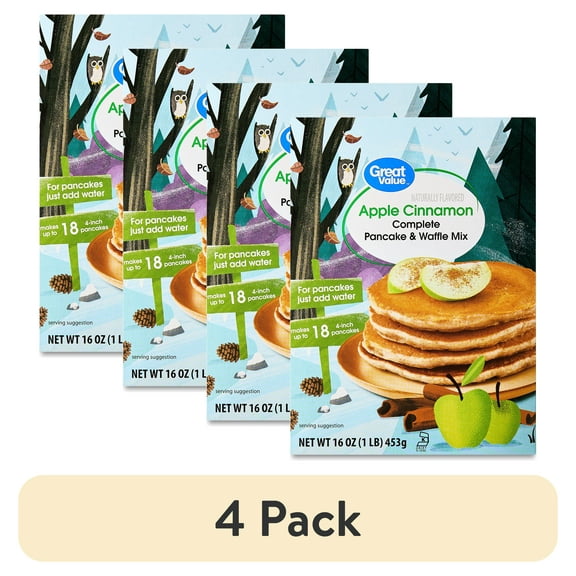 (4 pack) Great Value Apple Cinnamon Pancake & Waffle Mix, 16 oz Box