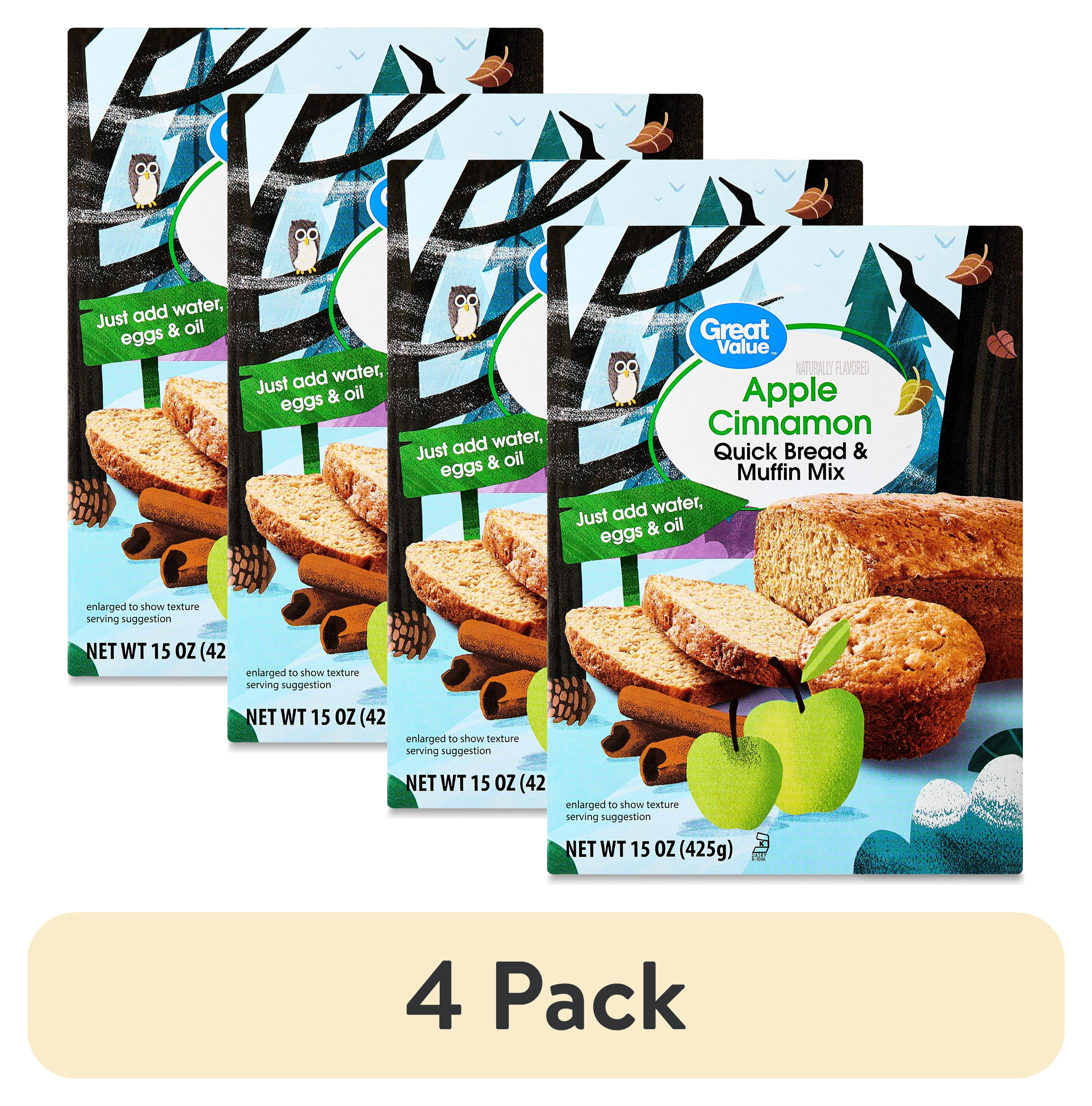 (4 pack) Great Value Apple Cinnamon Quick Bread and Muffin Mix, 15 oz Box
