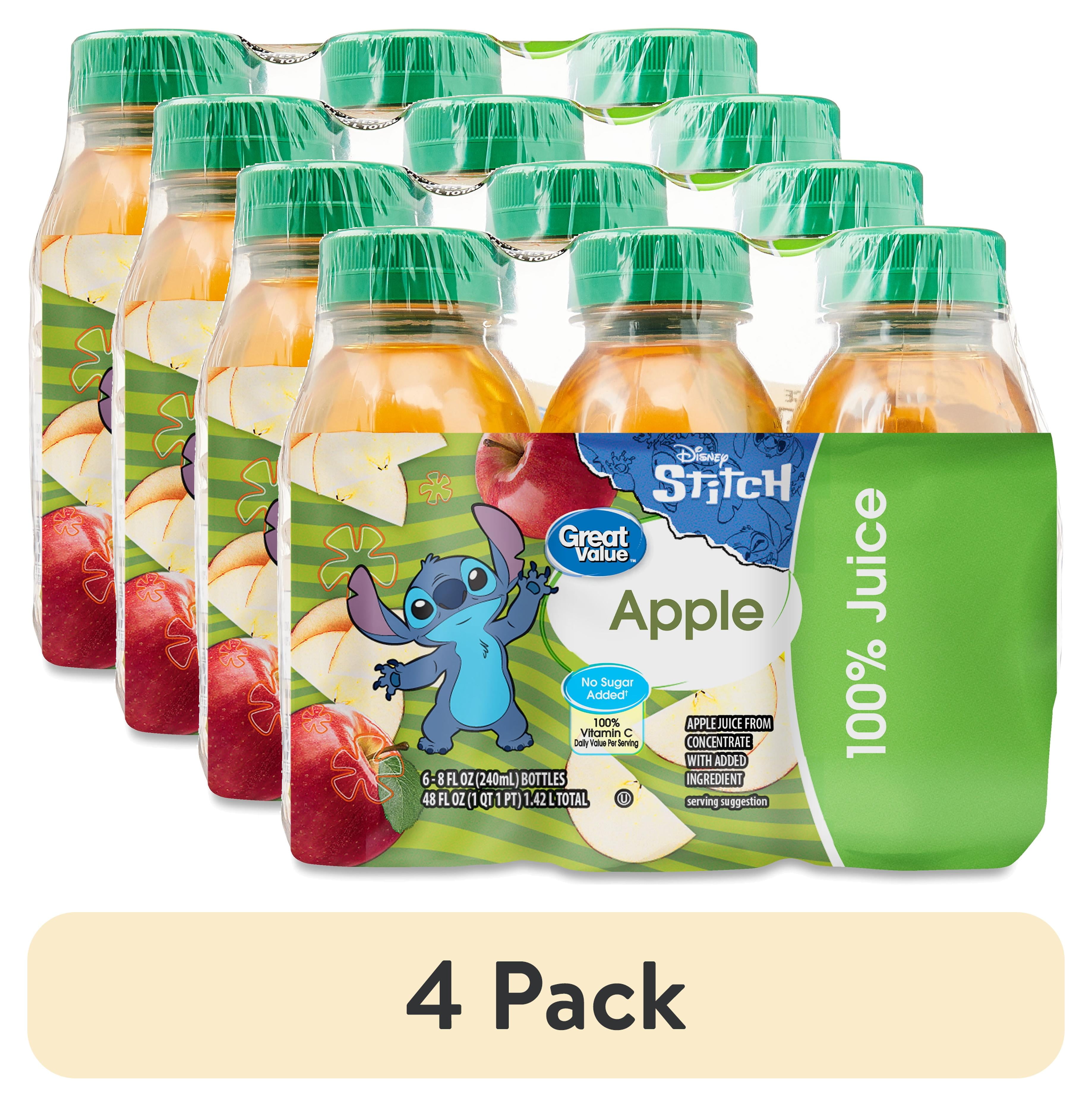4 pack) Great Value Apple Juice, Featuring Stitch, 8 fl oz, 6