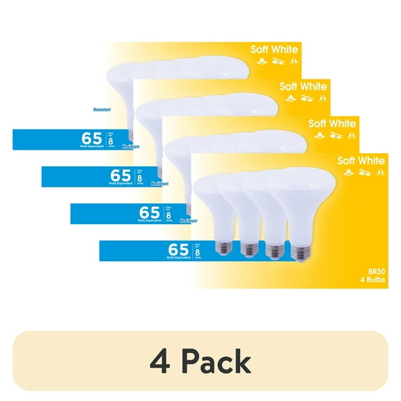 (4 pack) Great Value BR30 LED 8W (65W Equivalent) Soft White E26 Medium Base Floodlight Bulbs, Dimmable, 4 Pack