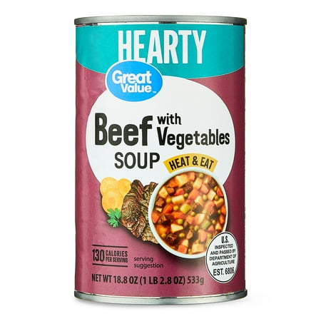 (4 pack) Great Value Beef with Vegetable Soup, 18.8 oz Can (Shelf Stable)