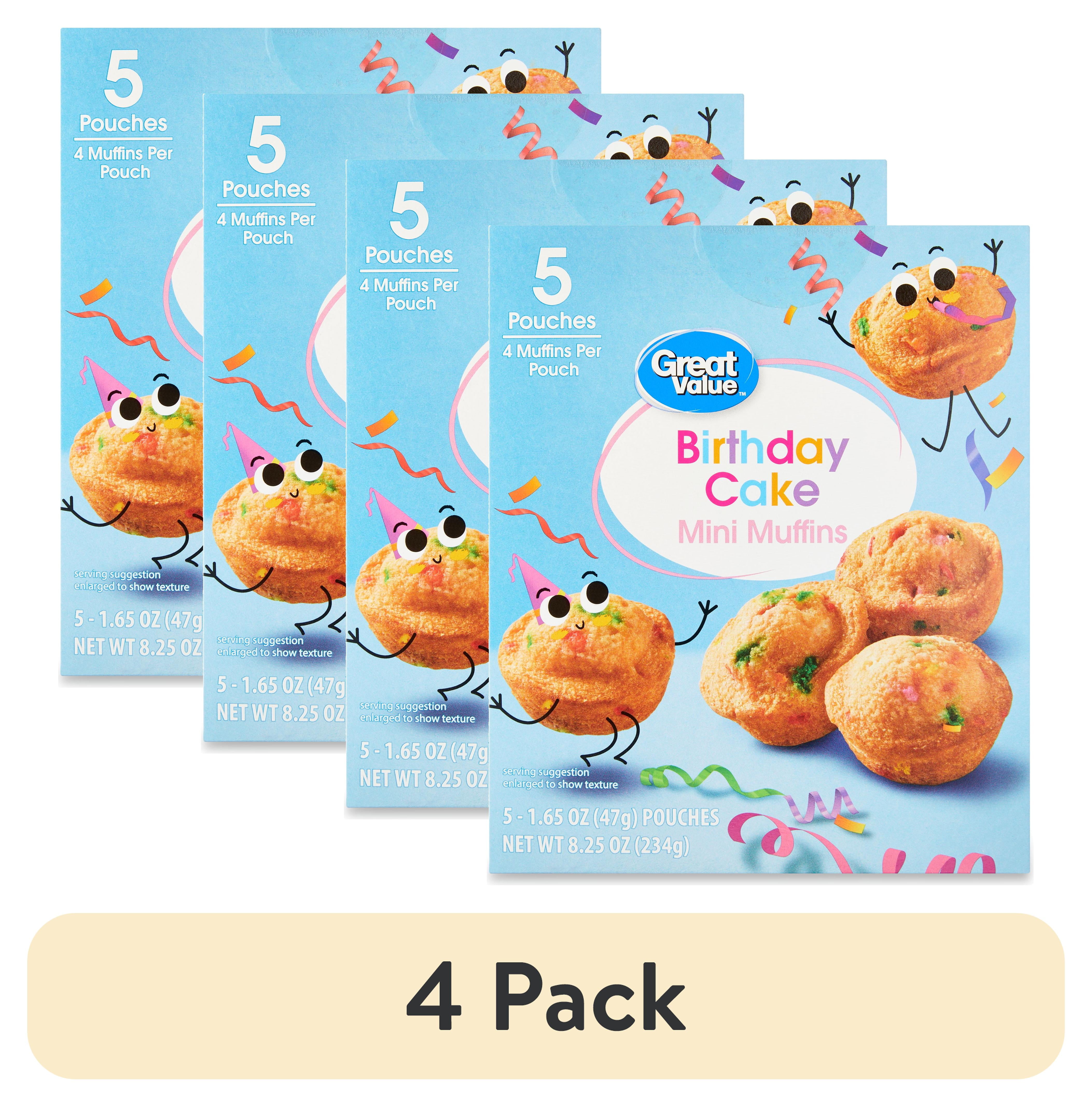 (4 pack) Great Value Birthday Cake Mini Muffins, 1.65 oz, 5 Count
