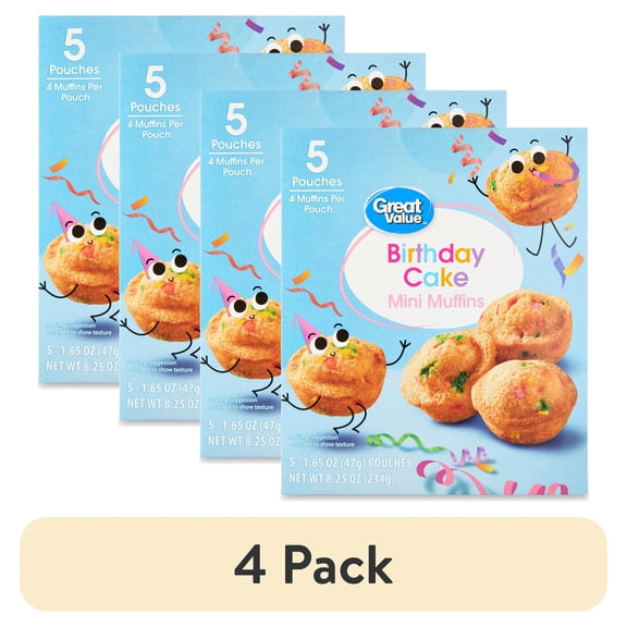 (4 pack) Great Value Birthday Cake Mini Muffins, 1.65 oz, 5 Count