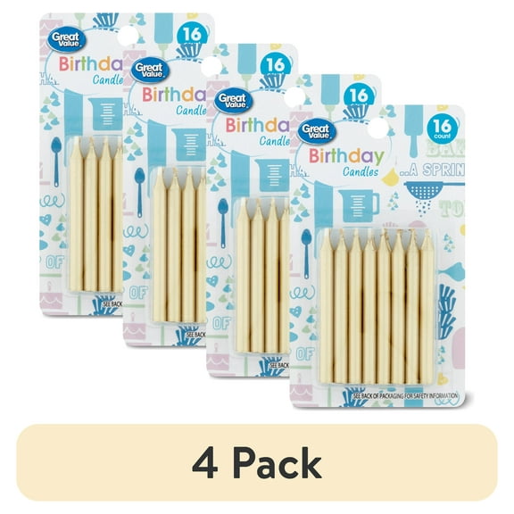 (4 pack) Great Value Gold Birthday Candles, 16 Count