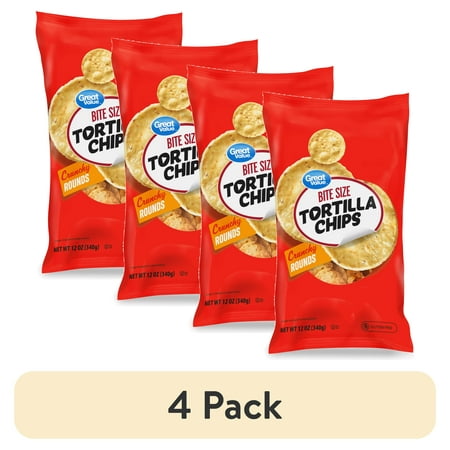 (4 pack) Great Value Bite Size Crunchy Rounds Tortilla Chips, 12 oz Bag