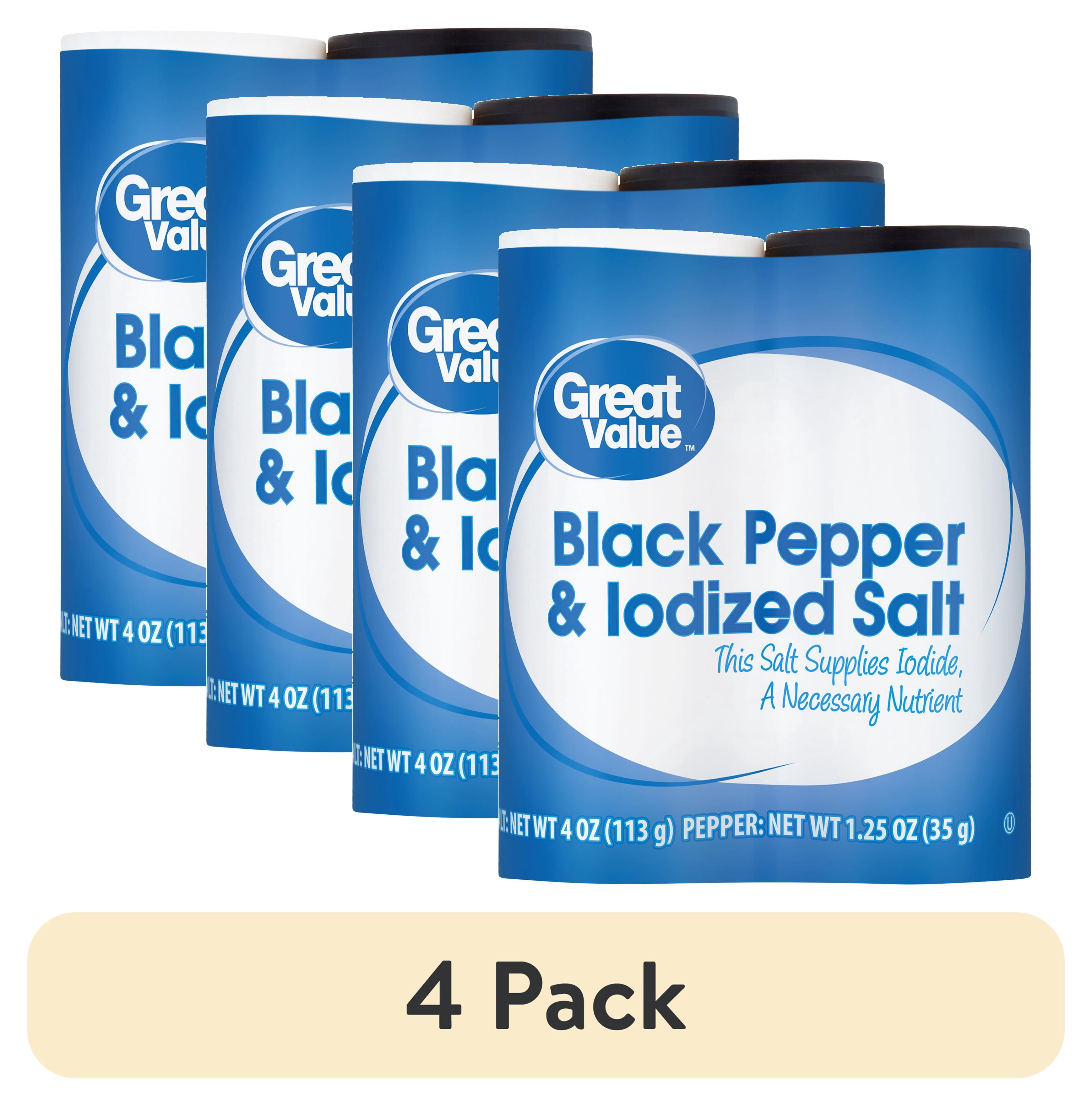 (4 pack) Great Value Black Pepper & Iodized Salt, 5.25 oz