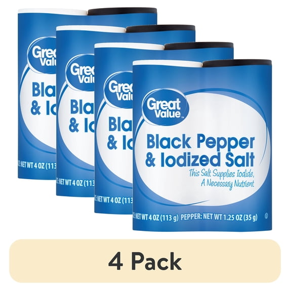 (4 pack) Great Value Black Pepper & Iodized Salt, 5.25 oz