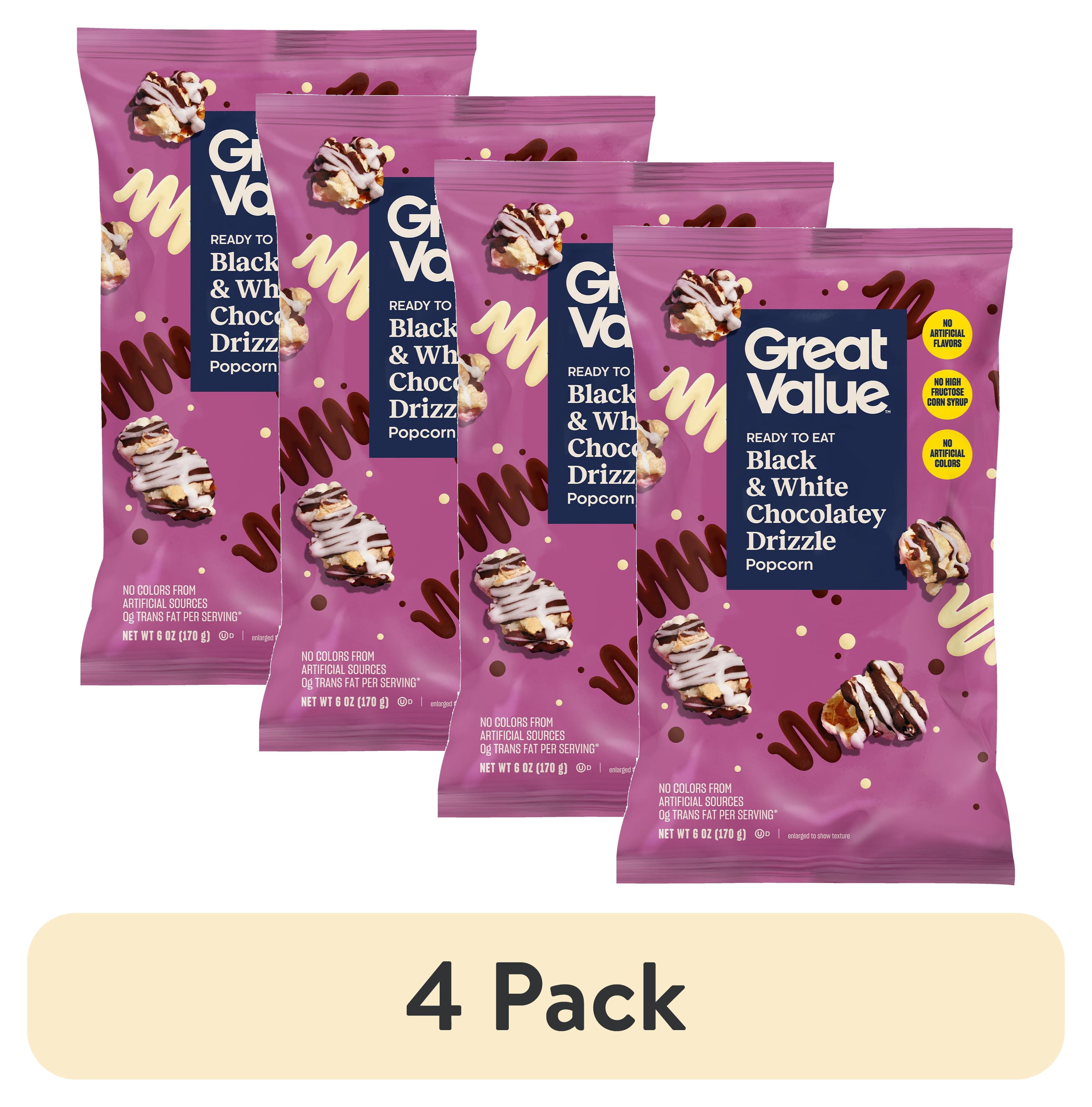 (4 pack) Great Value Black and White Drizzle Popcorn, 6 oz