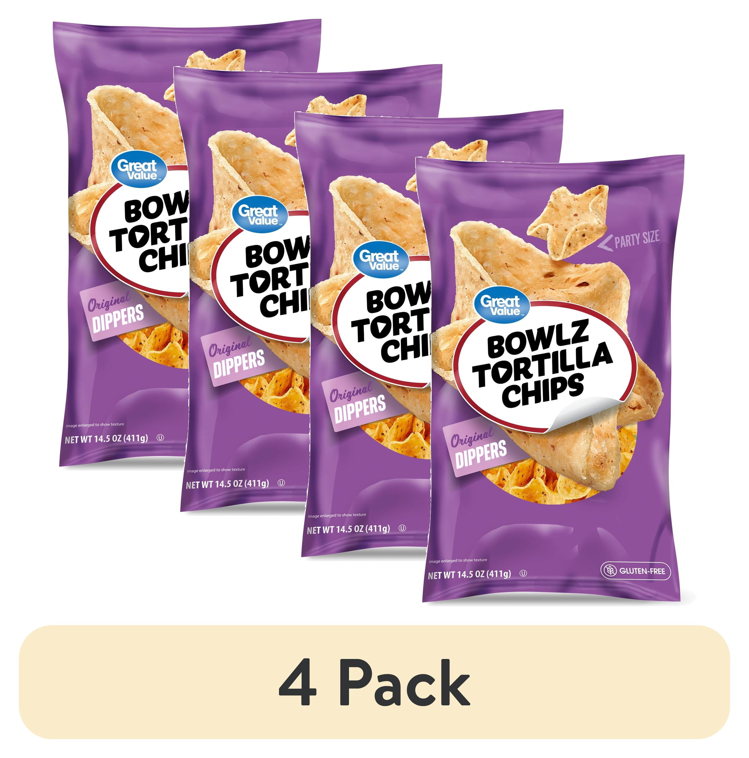 (4 pack) Great Value Original Dippers Bowlz Tortilla Chips Party Size, 14.5 oz