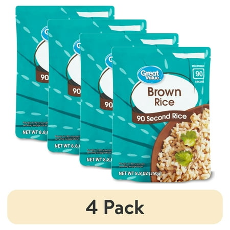(4 pack) Great Value Brown Rice 90 Second Pouch, 8.8 oz