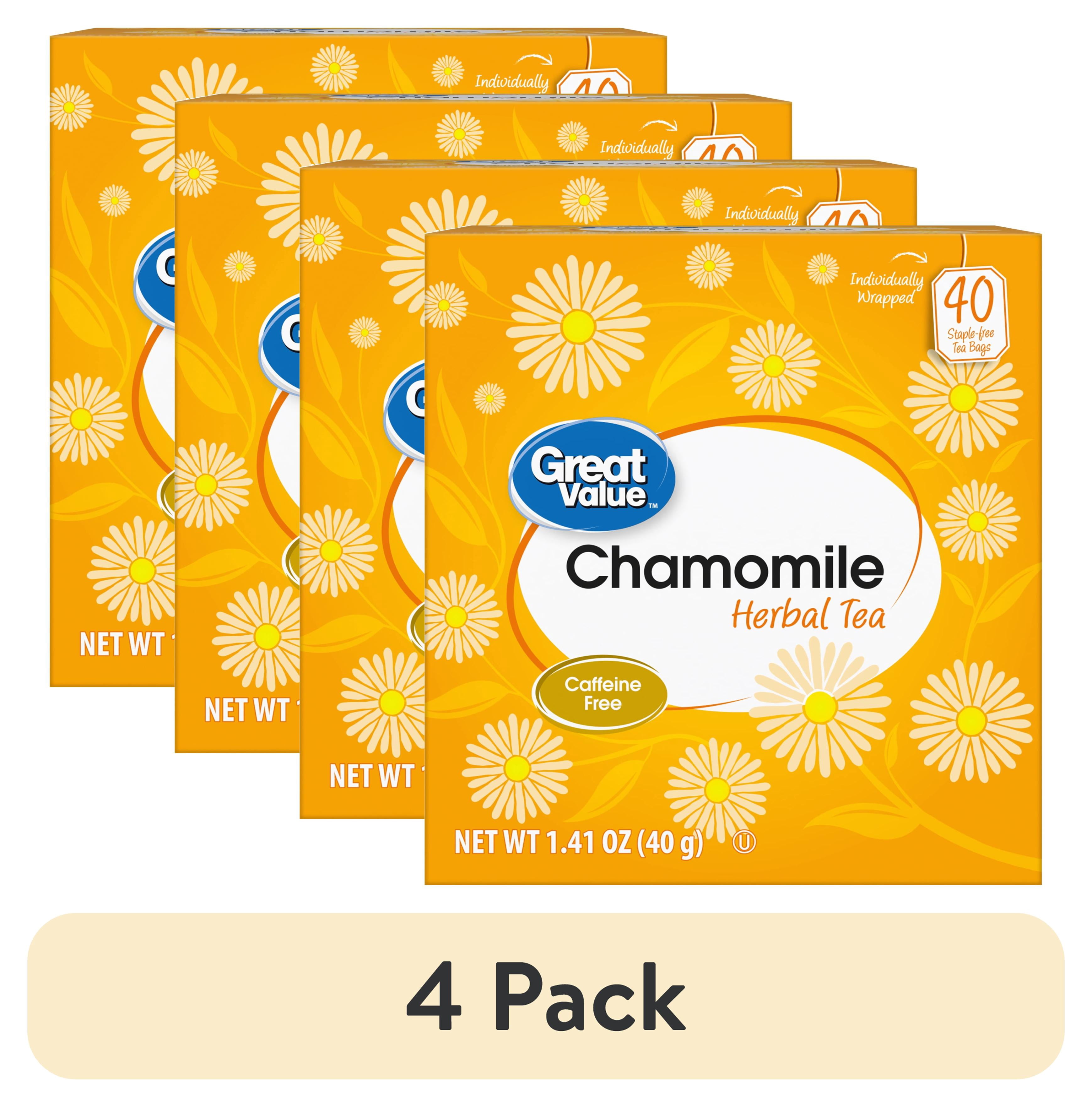 (4 pack) Great Value Chamomile Herbal Tea Bags, 1.41 oz, 40 Count