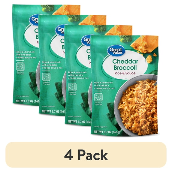 (4 pack) Great Value Cheddar Broccoli Rice & Sauce, 5.7 oz