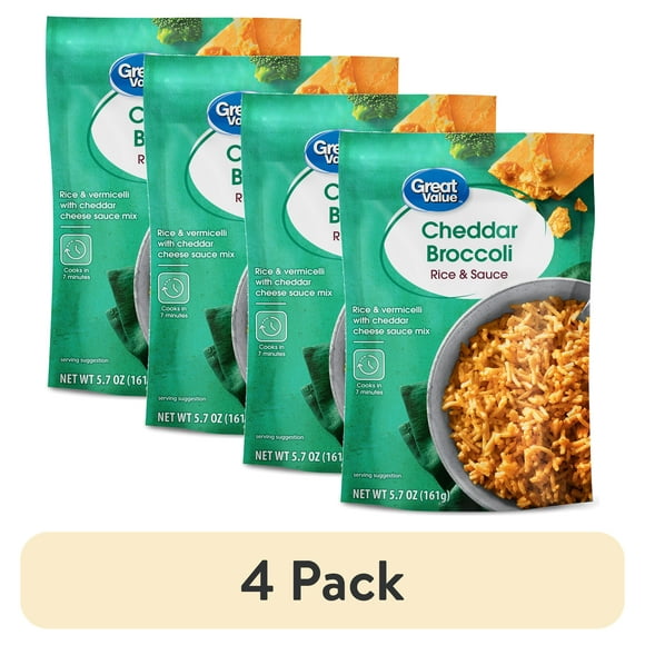(4 pack) Great Value Cheddar Broccoli Rice & Sauce, 5.7 oz