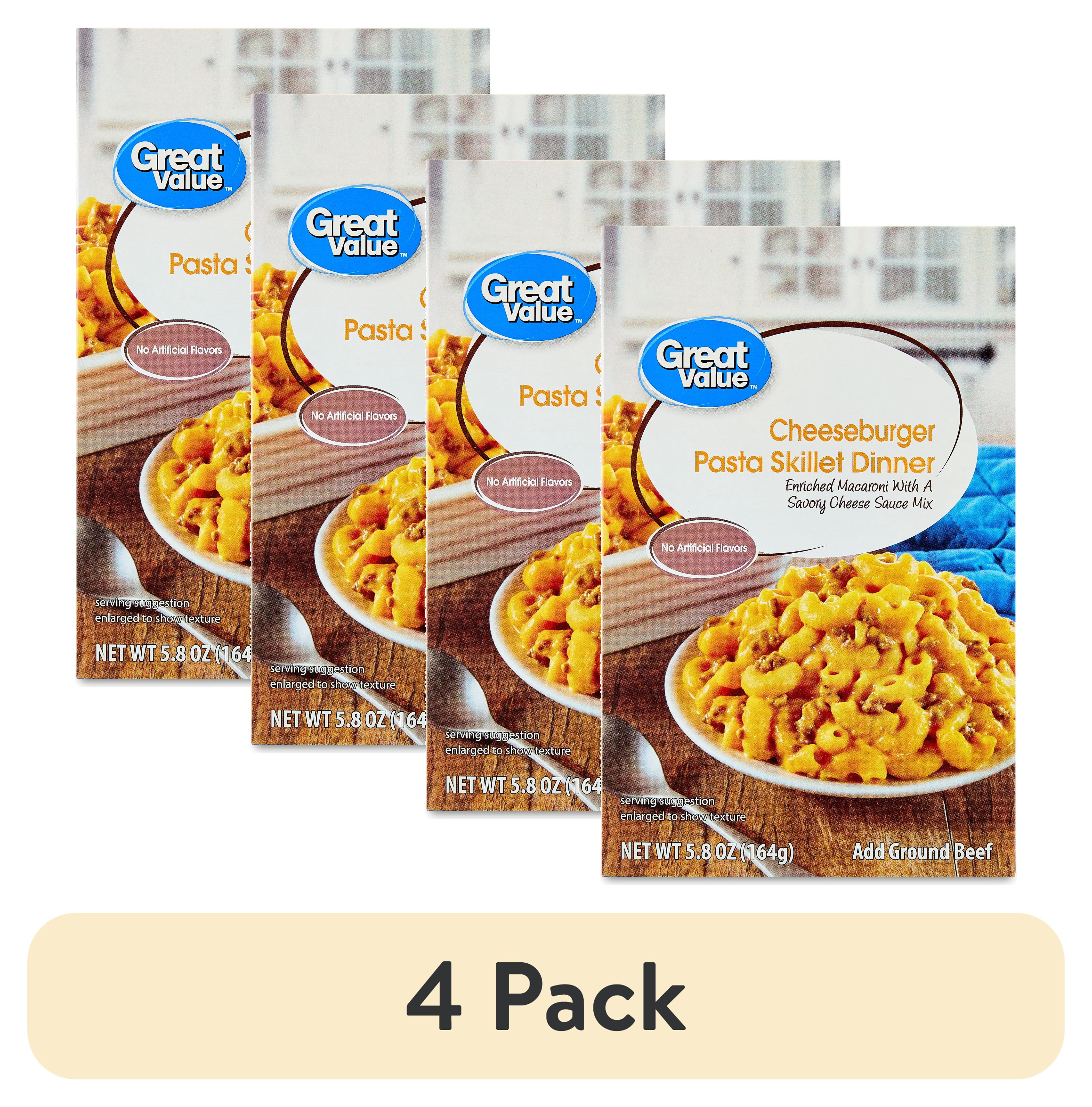 (4 pack) Great Value Cheeseburger Pasta Skillet Dinner, 5.8 oz (Shelf Stable)