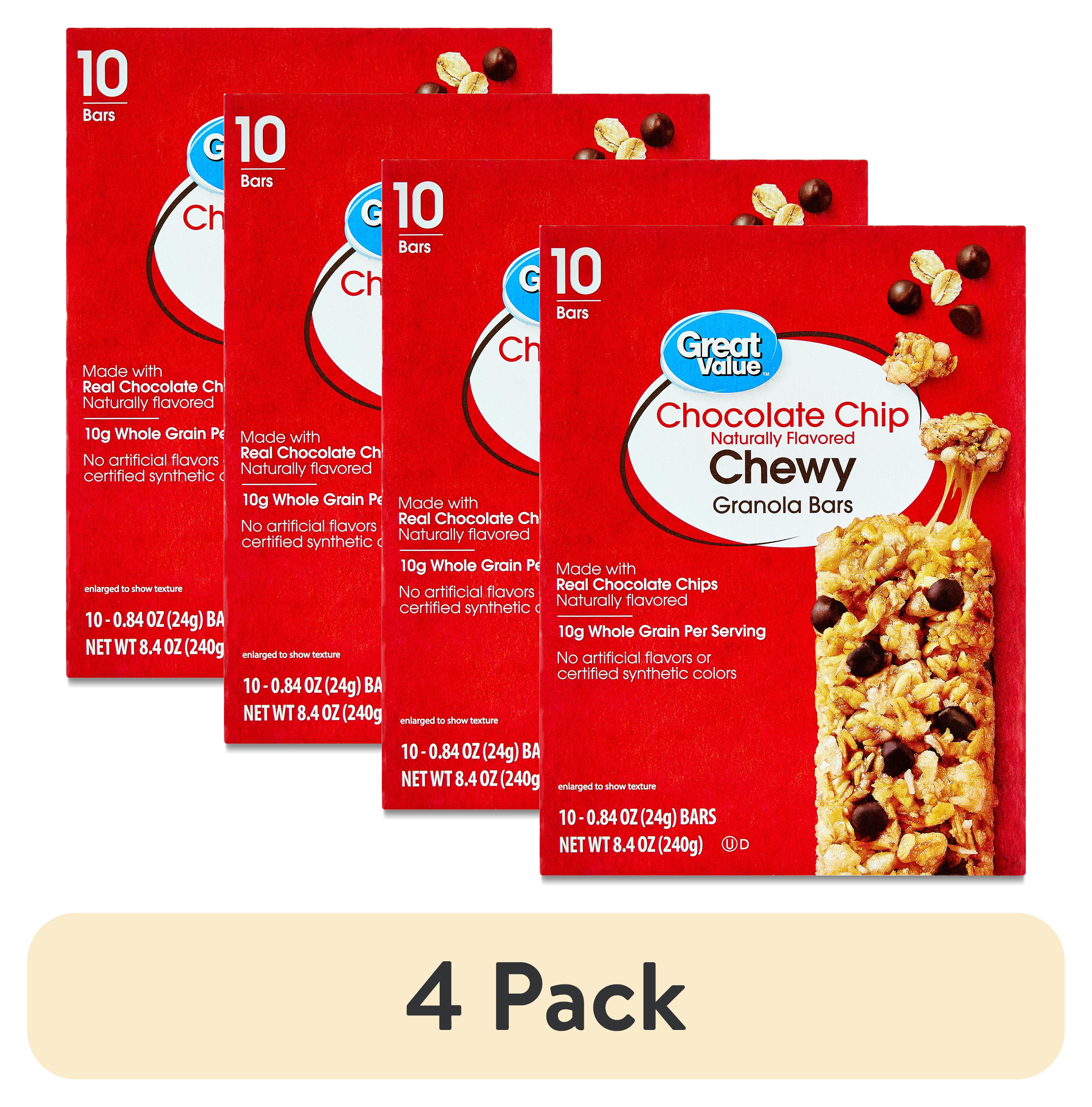 (4 pack) Great Value Chocolate Chip Chewy Granola Bars, 0.84 oz, 10 Count