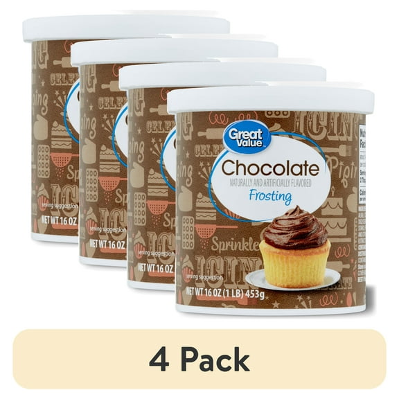 (4 pack) Great Value Chocolate Frosting, Brown, 16 oz, Tub