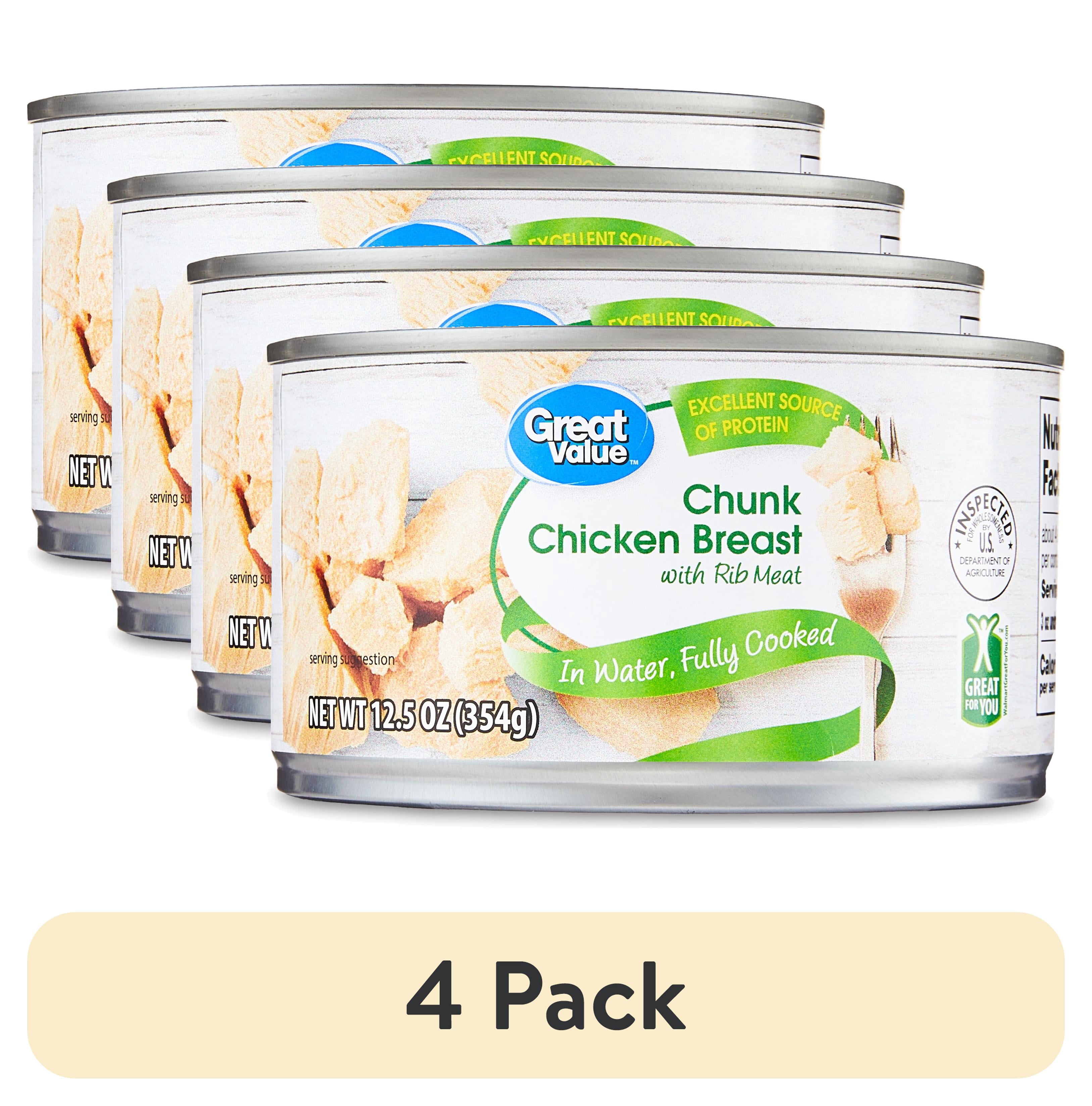(4 pack) Great Value Chunk Chicken Breast with Rib Meat in Water, 12.5 oz Can