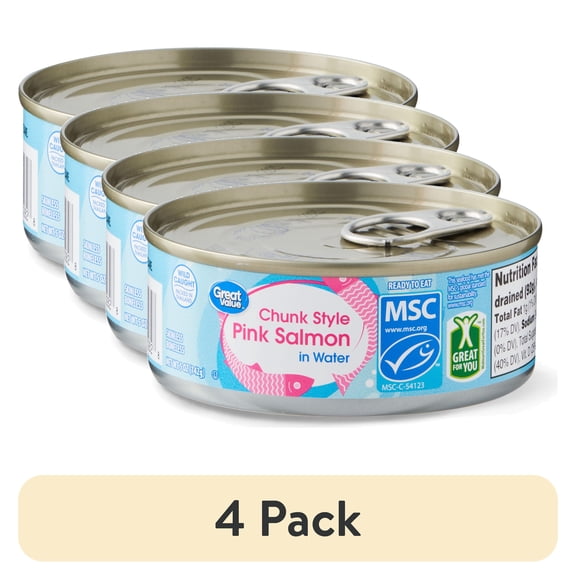 (4 pack) Great Value Chunk Style Pink Salmon Skinless Boneless, 5 oz